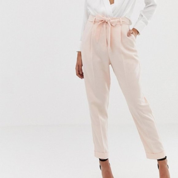 ASOS DESIGN woven peg trousers with obi tie - Picture 1 of 5